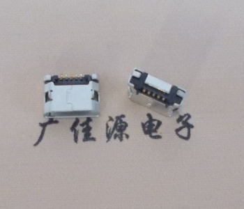 Micro USB插座|5P插板无卷边|带定位距离4.0|针贴片镀镍/雾锡|脚距6.4
