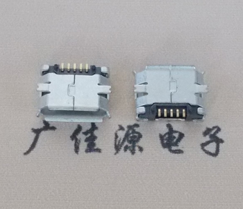 Micro USB 5PIN鱼叉脚贴片|有柱带焊盘雾锡接口翻边