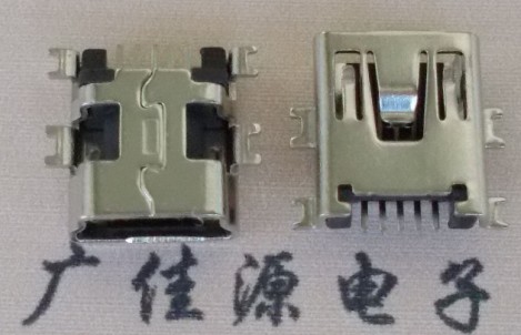 Mini USB沉板贴片母座|5P四脚鱼叉|迷你USB全贴片